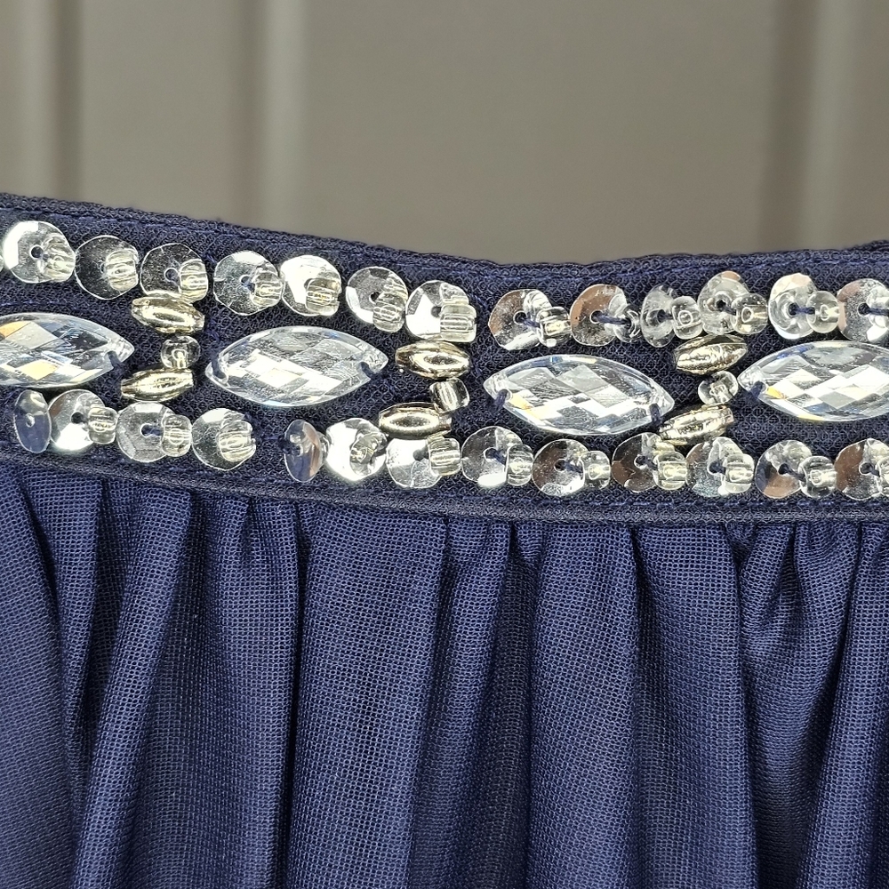 My Michelle Navy Blue Metallic Skirt with Lace & Chiffon Hem โ Formal Size 9 - Picture 2 of 7